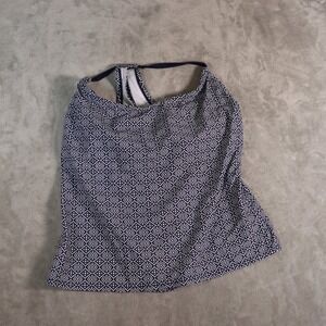 Kona Sol Women Navy White Geometric Racerback Tankini Swim Top Padded Size M